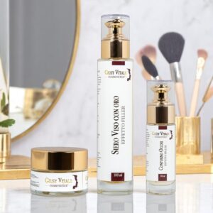 Trattamento viso effetto filler antiage con oro 23 carati – crema, siero e contorno occhi